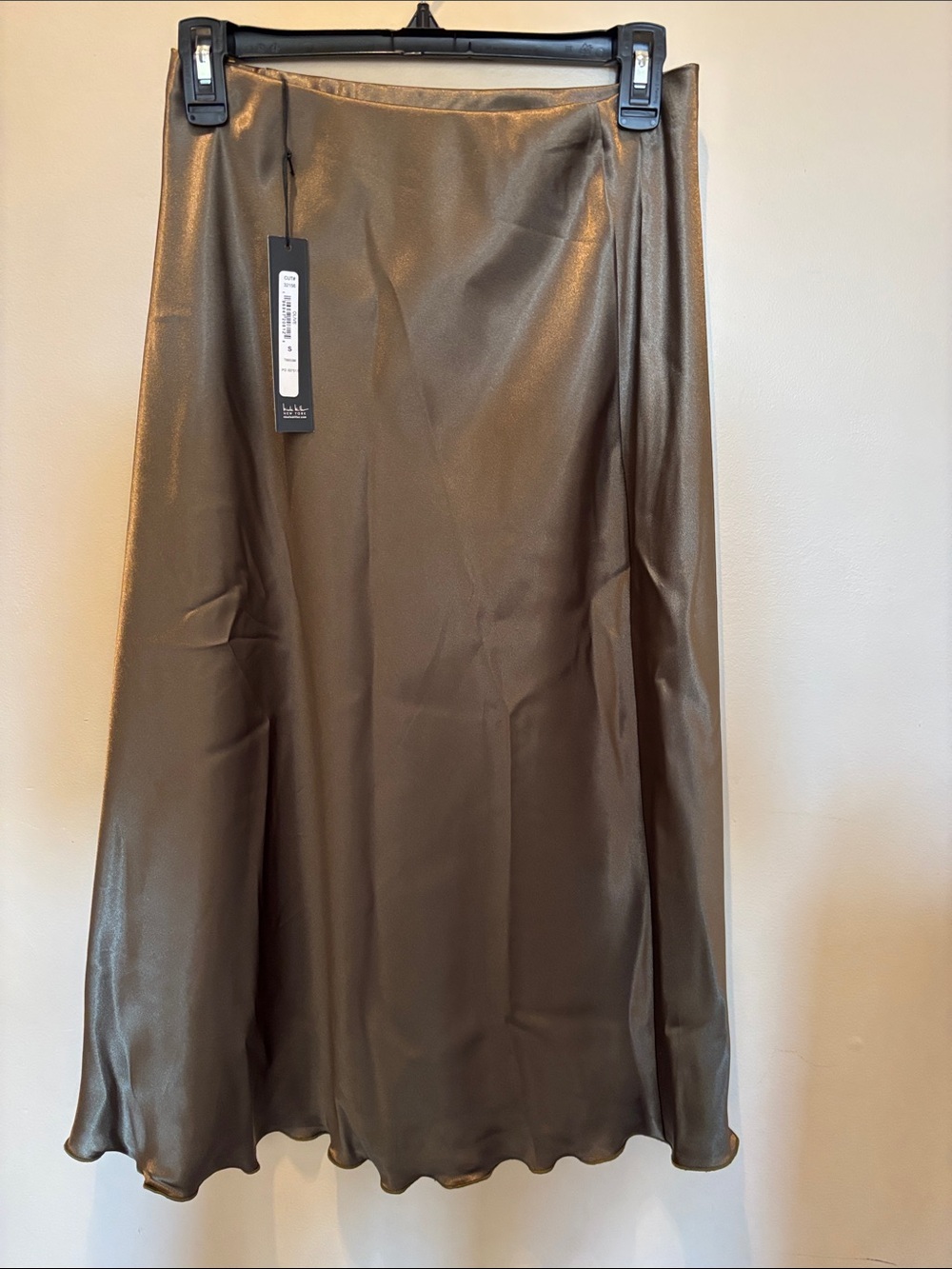 Nicole Miller Olive Satin Midi Skirt
